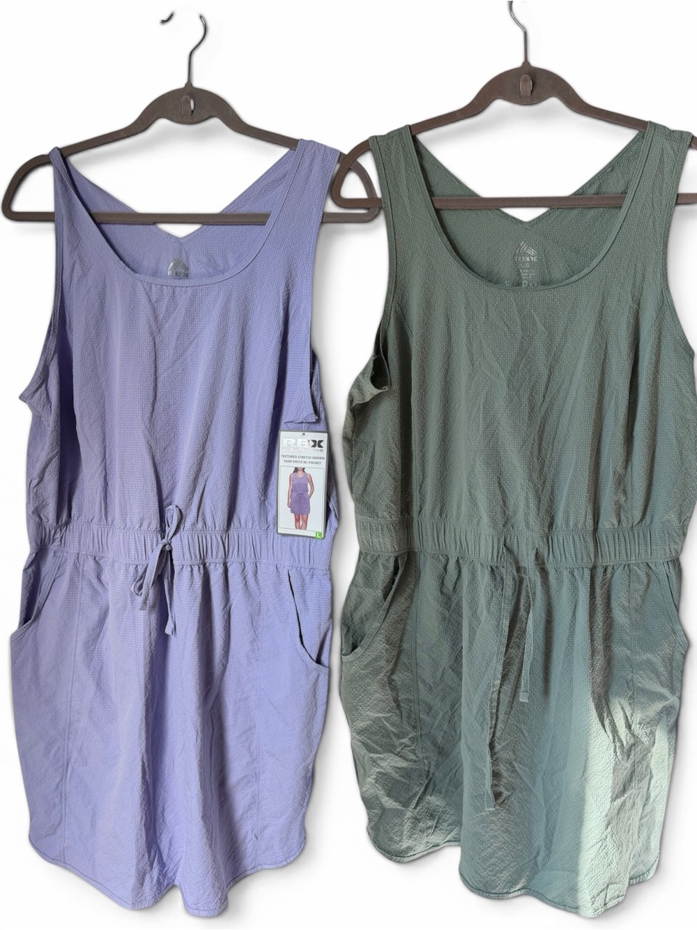 RBX Olive Green & Lilac Purple Pair Sleeveless Stretch Woven Active Tank Dress